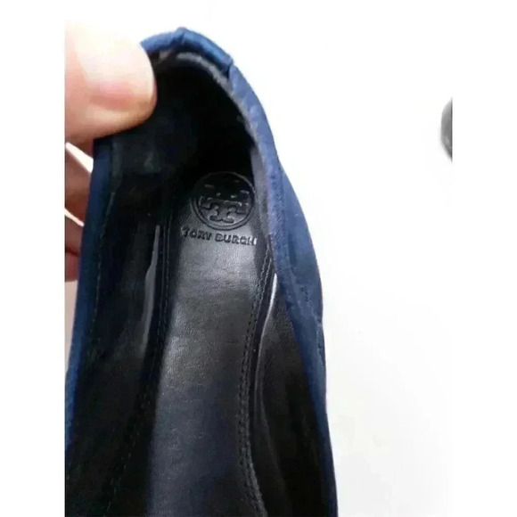Tory Burch Velvet Bow Ballet Flats Navy Blue Size 8 Women's Shoes - Picture 4 of 7